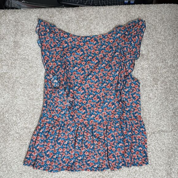 Melloday Blouse Women Large Floral Flutter Sleeve‎ Ruffle - Picture 4 of 4